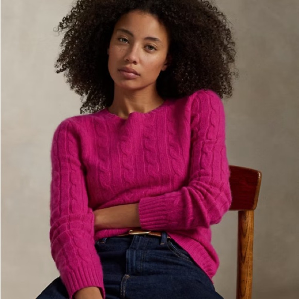 Lilly Pulitzer Hot Pink 100% Cashmere Pullover Cable Sweater M